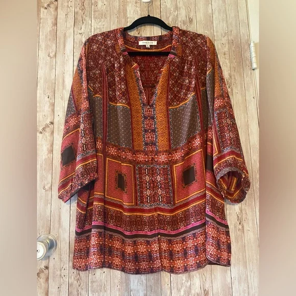 Rose + Olive women's 2X Plus Boho Bohemian whimsy colorful flowy tunic top - Picture 1 of 6